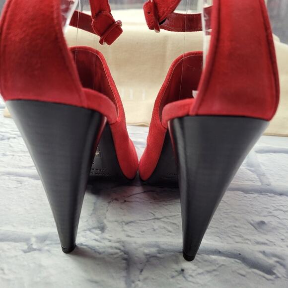Jenni Kayne Posted Strap Tomato Red Suede Heels size 38 - Picture 9 of 16